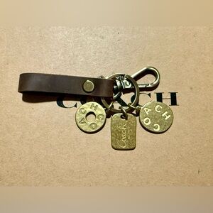 Coach Brass Hammered Coins Brown Vegan Leather Loop Keychain